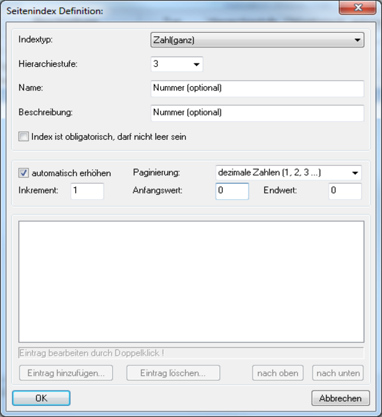 Defining Pages Indexes, e.g. integer number