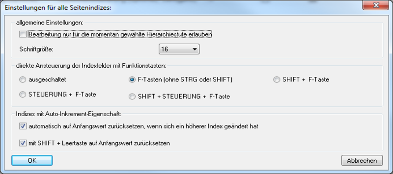 Page Index Settings