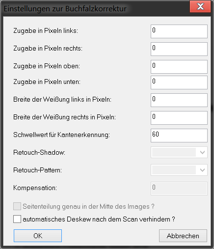Einstellungen zur Buchfalzkorrektur