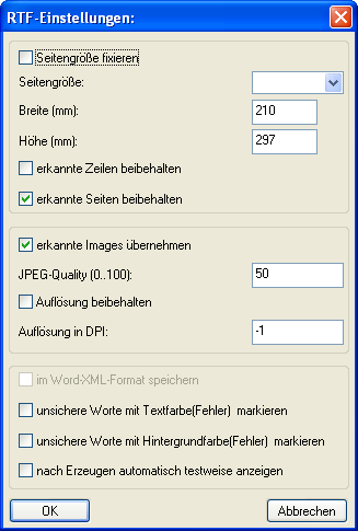 RTF Einstellungen