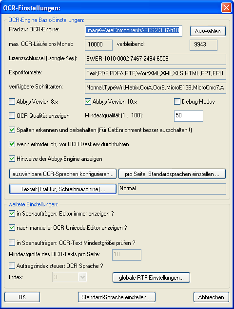 OCR Einstellungen