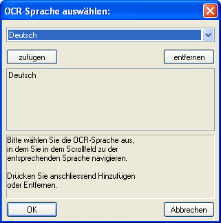 OCR-Editor Auswahl OCR-Sprache