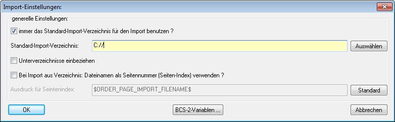 Import Einstellungen