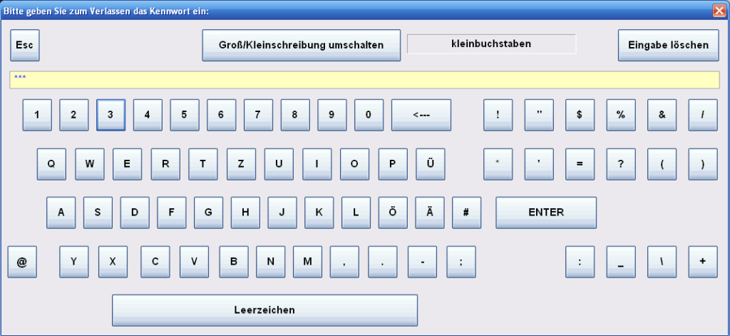 Bildschirmtastatur zur Bedienung via Touchscreen oder Maus