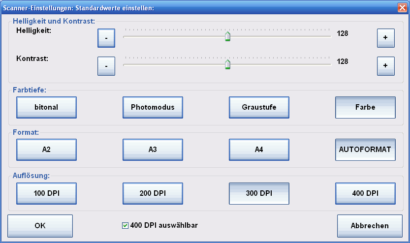 Dialog zur Einstellung der Scanparameter