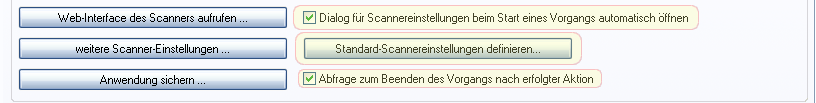 WalkUp-Konfigurator: Ausschnitt "Standard Scannereinstellungen"