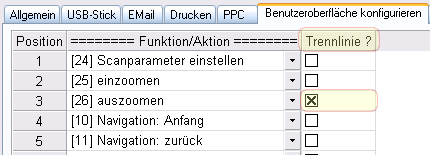 WalkUp-Konfigurator: Ausschnitt aus dem Reiter "Benutzeroberfläche konfigurieren" - Trennlinie (de-)aktivieren