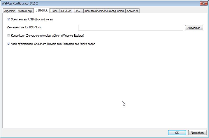 WalkUp-Konfigurator: Reiter "USB-Stick"