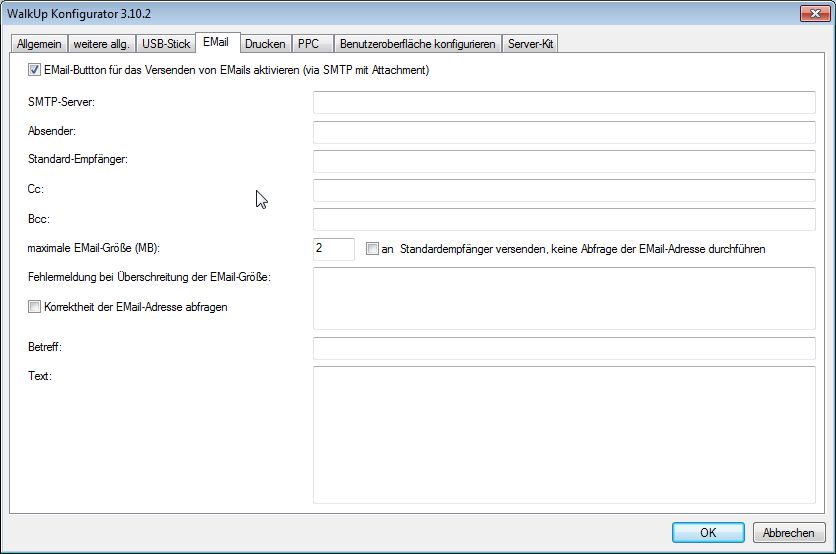 WalkUp-Konfigurator: Reiter "EMail"