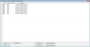 Administration of OCR settings for individual pages