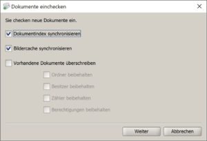 Admin - Dialogfenster „Dokumente einchecken“ 