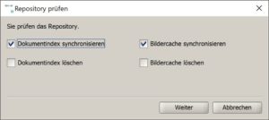 Admin - Dialogfenster „Repository prüfen“ 